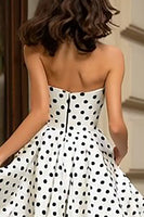 Load image into Gallery viewer, Black and White A-Line Polka Dots Long Prom Dress with Slit