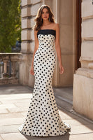 Load image into Gallery viewer, Black and White Mermaid Long Polka Dots Prom Dress