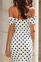Load image into Gallery viewer, Black and White Mermaid Polka Dots Long Prom Dress with Bow