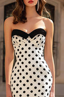 Load image into Gallery viewer, Black and White Polka Dots Strapless Mermaid Long Prom Dress