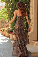 Load image into Gallery viewer, Brown Leopard Print Ruffled Long Mermaid Prom Dress with Slit
