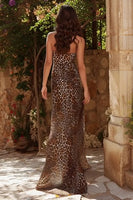 Load image into Gallery viewer, Brown Leopard Print Sweetheart Mermaid Long Prom Dress with Slit