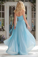 Load image into Gallery viewer, Sparkly Sky Blue Chiffon Halter Neck A Line Long Prom Dress