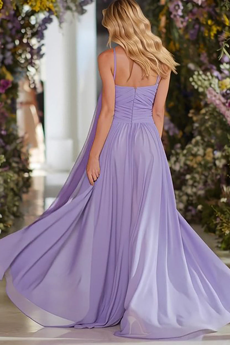 Load image into Gallery viewer, Lilac Chiffon Neck Scarf Sweetheart A Line Long Prom Dress