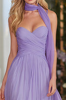 Load image into Gallery viewer, Lilac Chiffon Neck Scarf Sweetheart A Line Long Prom Dress