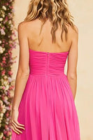 Load image into Gallery viewer, Fuchsia Chiffon Halter A Line Ruched Long Prom Dress with Slit
