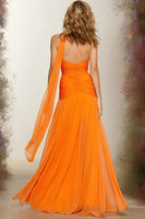 Load image into Gallery viewer, Orange Chiffon Sweetheart Neck Scarf A Line Long Prom Dress