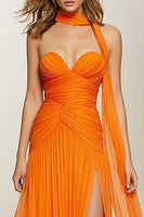 Load image into Gallery viewer, Orange Chiffon Sweetheart Neck Scarf A Line Long Prom Dress