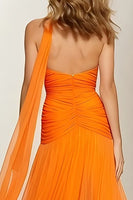 Load image into Gallery viewer, Orange Chiffon Sweetheart Neck Scarf A Line Long Prom Dress