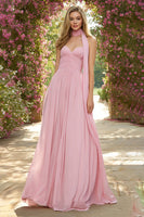 Load image into Gallery viewer, Pink Chiffon Sweetheart Neck Scarf A Line Long Prom Dress