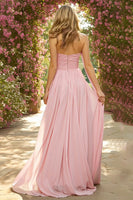 Load image into Gallery viewer, Pink Chiffon Sweetheart Neck Scarf A Line Long Prom Dress