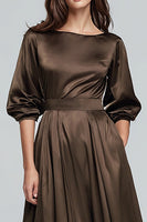Load image into Gallery viewer, Olive Satin A-Line Long Evening Dress with Sleeves