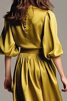 Load image into Gallery viewer, Olive Satin A-Line Long Evening Dress with Sleeves