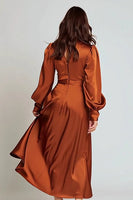Load image into Gallery viewer, Rust Satin V-Neck Midi Work Dress with Sleeves