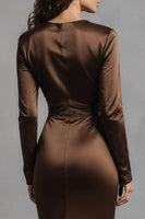 Load image into Gallery viewer, Coffee Satin Mermaid Crew Neck Long Evening Dress with Sleeves