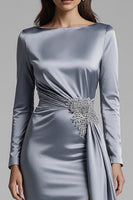 Load image into Gallery viewer, Dusty Blue Satin Long Mermaid Evening Dress with Sleeves