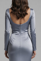 Load image into Gallery viewer, Dusty Blue Satin Long Mermaid Evening Dress with Sleeves