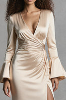 Load image into Gallery viewer, Champagne Flare Sleeves Mermaid Long Evening Dress with Slit