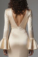 Load image into Gallery viewer, Champagne Flare Sleeves Mermaid Long Evening Dress with Slit