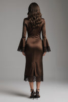 Load image into Gallery viewer, Coffee V-Neck Mermaid Long Evening Dress with Sleeves