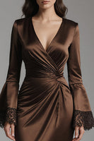 Load image into Gallery viewer, Coffee V-Neck Mermaid Long Evening Dress with Sleeves