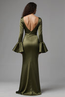 Load image into Gallery viewer, Olive Mermaid Satin Square Neck Long Evening Dress with Sleeves