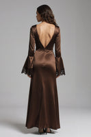 Load image into Gallery viewer, Coffee Satin Mermaid Backless Long Evening Dress with Slit