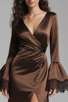 Load image into Gallery viewer, Coffee Satin Mermaid Backless Long Evening Dress with Slit
