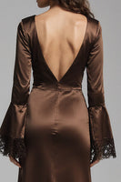 Load image into Gallery viewer, Coffee Satin Mermaid Backless Long Evening Dress with Slit