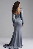 Load image into Gallery viewer, Sparkly Dusty Blue Mermaid Long Evening Dress with Sleeves