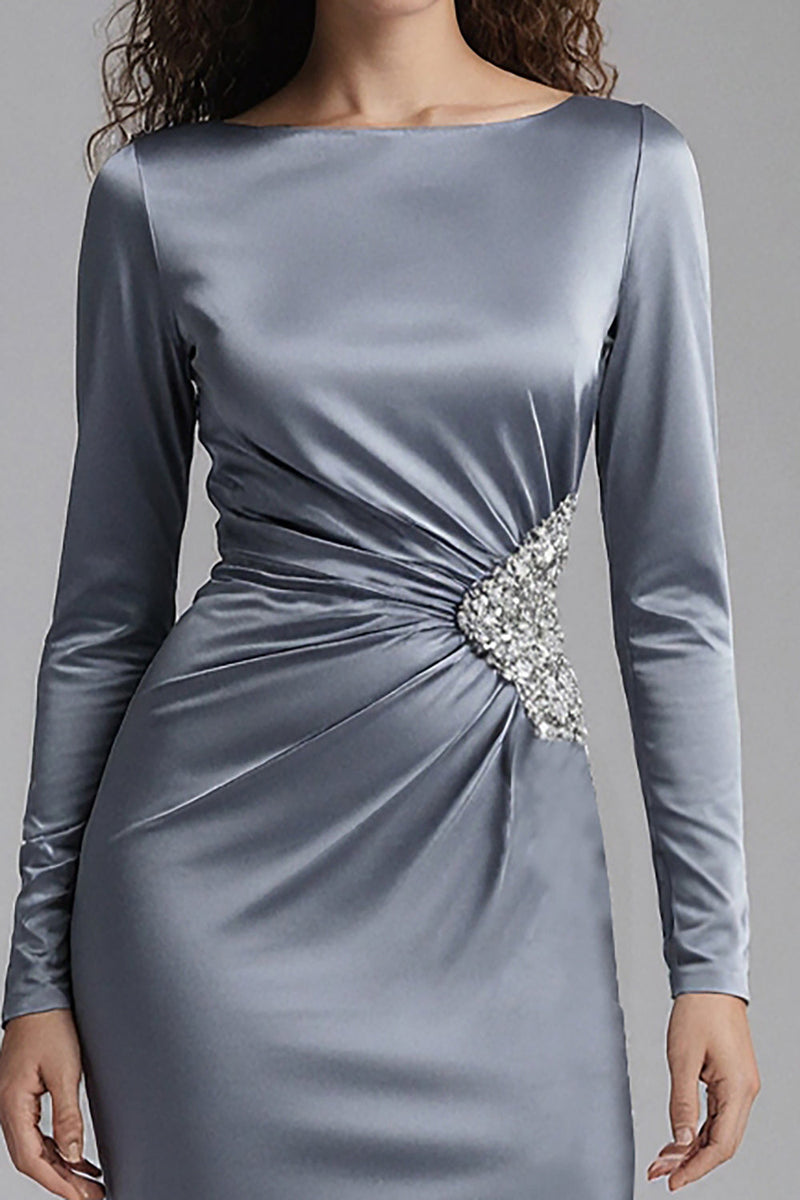 Load image into Gallery viewer, Sparkly Dusty Blue Mermaid Long Evening Dress with Sleeves