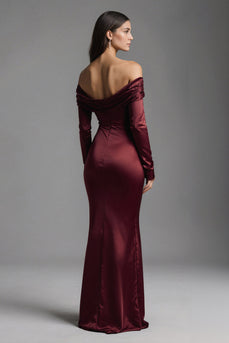 Burgundy Off the Shoulder Mermaid Long Evening Dress with Slit