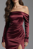 Load image into Gallery viewer, Burgundy Off the Shoulder Mermaid Long Evening Dress with Slit