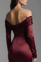Load image into Gallery viewer, Burgundy Off the Shoulder Mermaid Long Evening Dress with Slit
