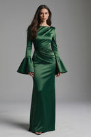 Load image into Gallery viewer, Dark Green Backless Mermaid Long Evening Dress with Sleeves