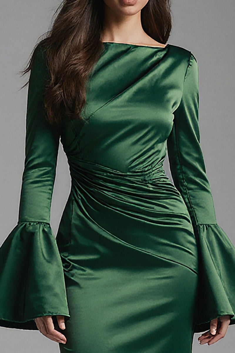 Load image into Gallery viewer, Dark Green Backless Mermaid Long Evening Dress with Sleeves