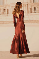 Load image into Gallery viewer, Burgundy Satin Mermaid Long Evening Dress with Sleeves