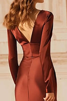 Load image into Gallery viewer, Burgundy Satin Mermaid Long Evening Dress with Sleeves