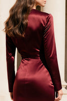 Load image into Gallery viewer, Burgundy Satin Mermaid V-Neck Long Evening Dress with Sleeves