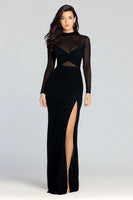 Load image into Gallery viewer, Sheath High Neck Illusion Black Tie Dress with Slit