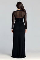 Load image into Gallery viewer, Sheath High Neck Illusion Black Tie Dress with Slit