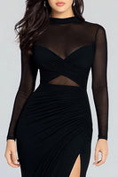 Load image into Gallery viewer, Sheath High Neck Illusion Black Tie Dress with Slit