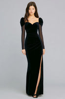 Load image into Gallery viewer, Black Velvet Long Mermaid Holiday Party Dress with Slit