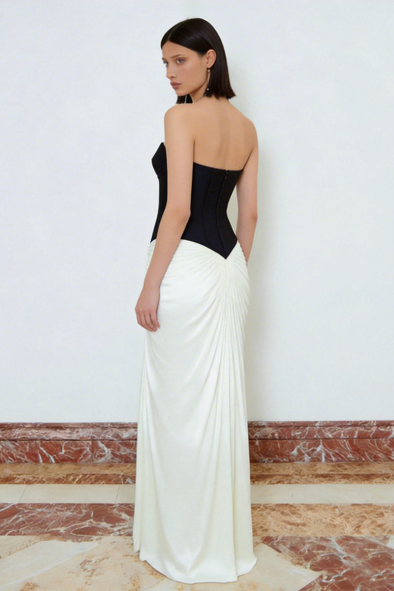 Load image into Gallery viewer, Black and White Sweetheart Corset Long Formal Dress