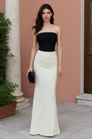 Load image into Gallery viewer, Black and White Strapless Patchwork Long Mermaid Formal Dress