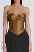 Load image into Gallery viewer, Brown and Ivory Sweetheart Patchwork Corset Long Formal Dress