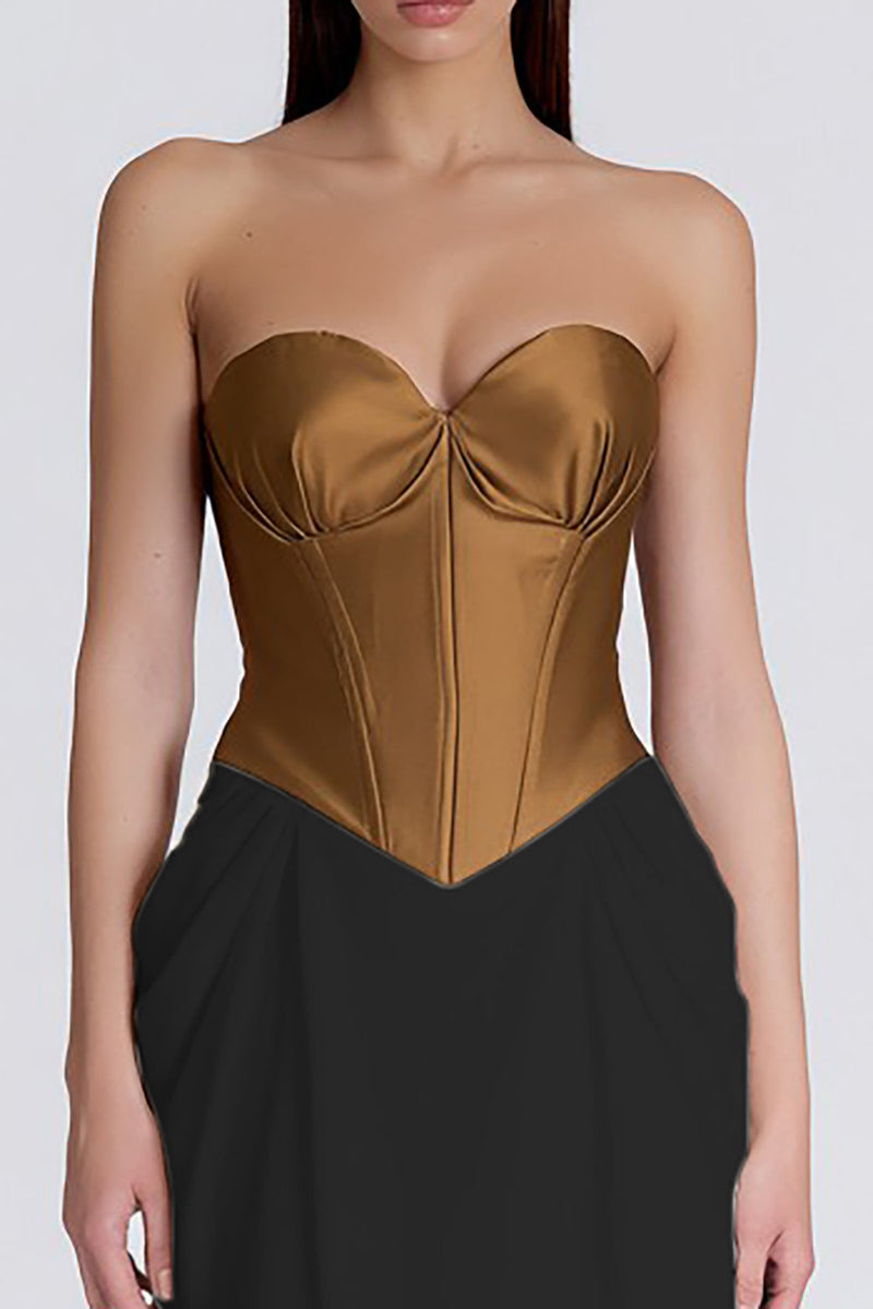 Load image into Gallery viewer, Brown and Ivory Sweetheart Patchwork Corset Long Formal Dress