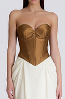 Load image into Gallery viewer, Brown and Ivory Sweetheart Patchwork Corset Long Formal Dress