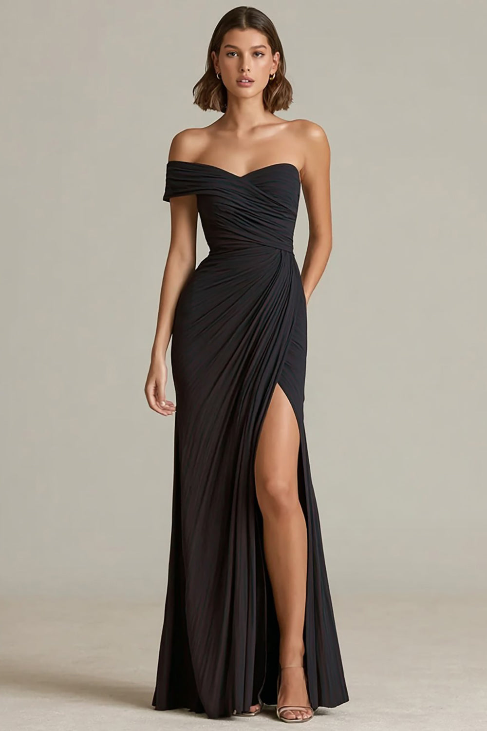 Black Asymmetrical Long Sheath Formal Dress with Slit