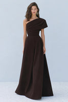 Load image into Gallery viewer, Coffee A-Line One Shoulder Long Formal Dress